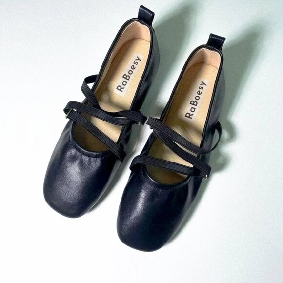 Eco-friendly soft leather cross strap ballet flats - Picture 2 of 3